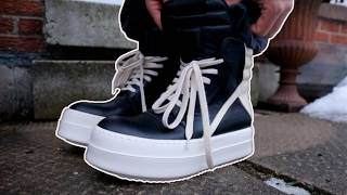 Rick Owens Geobasket MEGA Black Milk White Sneaker Boot (ON FOOT