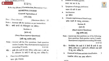 BSC 1ST SEM AG REMEDIAL GENERAL AGRICULTURE 1ST DEC 2024 | CCSU