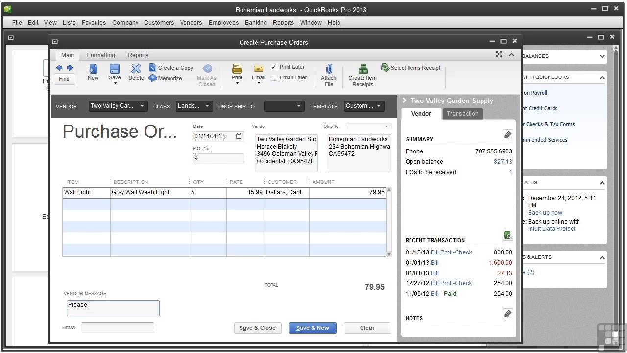 Quickbooks 13 Tutorial Creating Purchase Orders Youtube