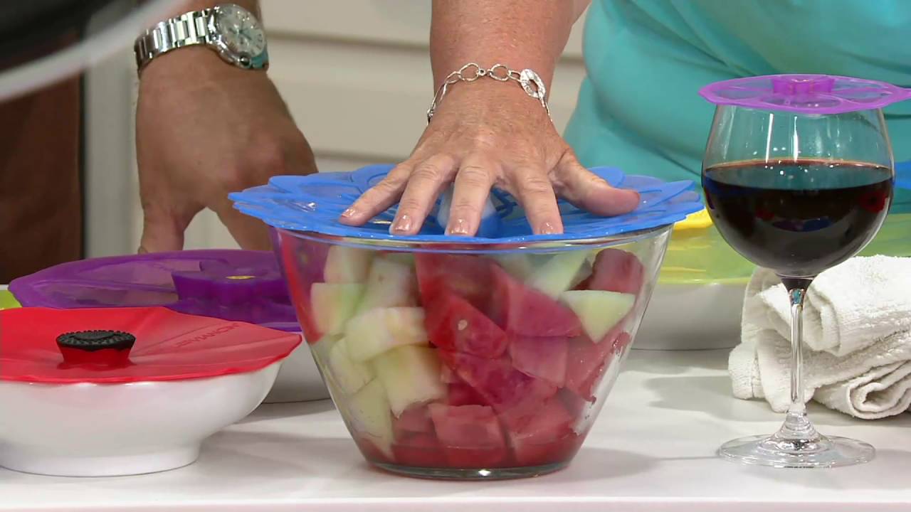 Charles Viancin Set of 5 Floral Suction Seal Lids on QVC