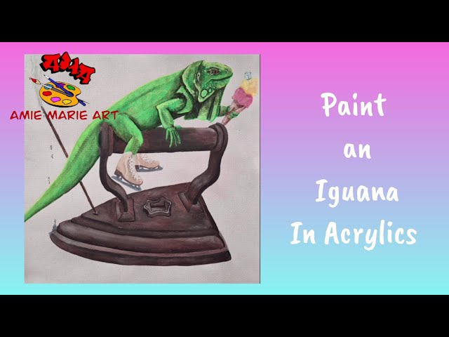 リザーアイズアクリル画 イグアナ how to paint an Iguana, antique Iron and icream in Acrylics Paint