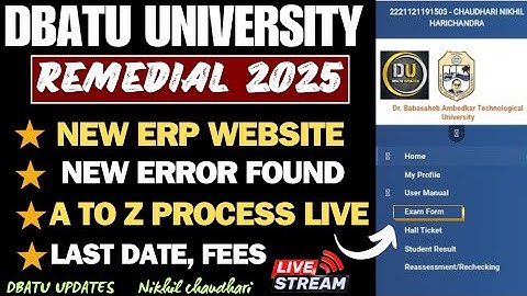 DBATU University remedial Exam Live form filling video|A to Z process Live|New Website|Website Error