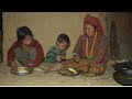 Nepali village  cooking sukuti and parsley vegetables in the village