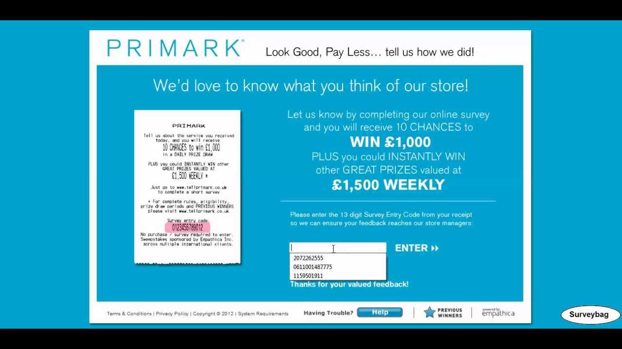 www tellprimark co uk primark survey video by surveybag make a receipt online free
