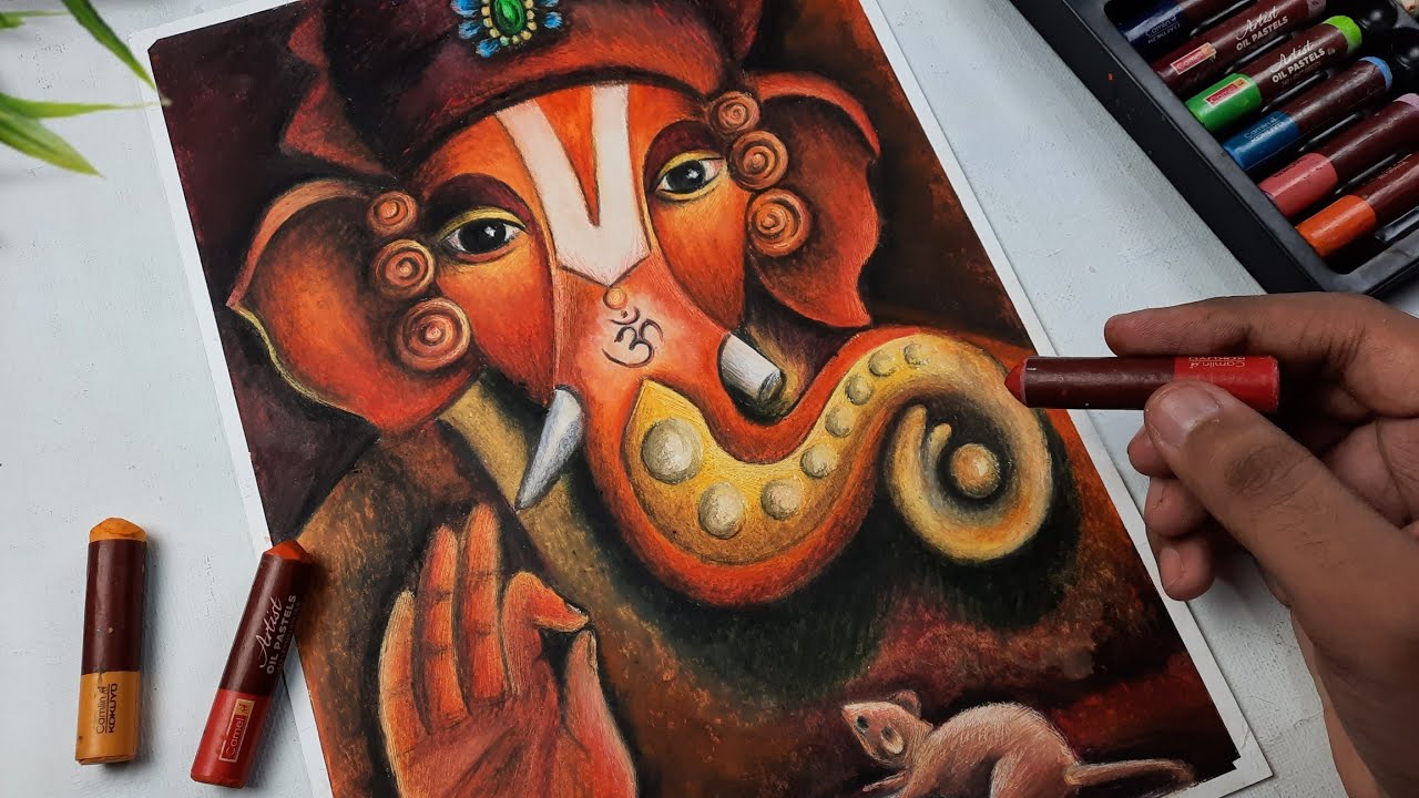 Ganesha drawing with oil pastel, Lord ganesha drawing, Oil pastel ...