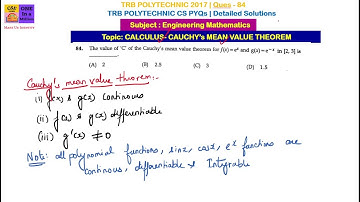 CAUCHY MEAN VALUE THEOREM CALCULUS TRB POLYTECHNIC COMPUTERSCIENCE PREVIOUSYEAR QUESTION PAPER MATHS