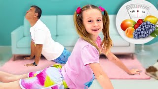 nastya teaches dad to eat healthy and play sports