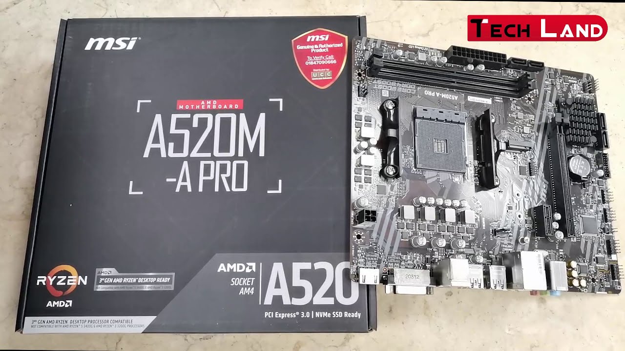 MSI A520M-A PRO Motherboard (AMD Ryzen 3000 3rd Gen AM4, DDR4, M.2, USB 3.2  Gen 1, HDMI, Micro ATX)