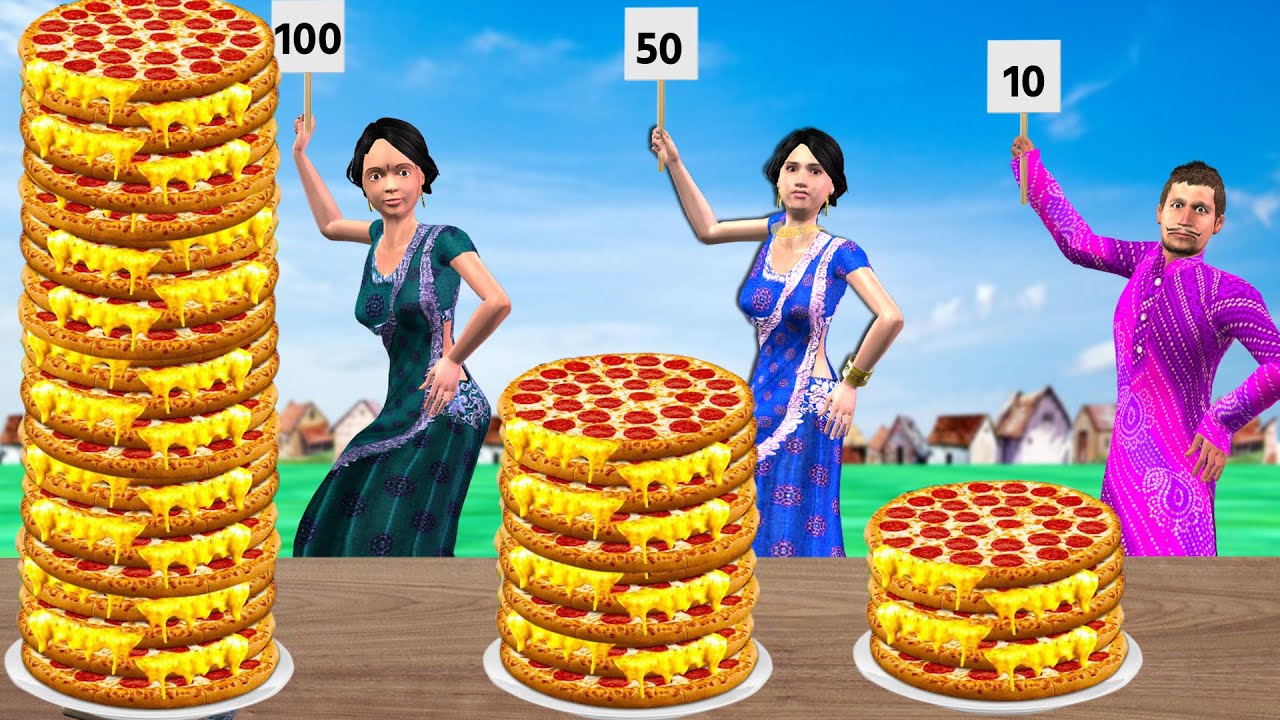 100 पिज्जा चुनौती Pizza Eating Challenge Comedy Video Hindi Kahaniya Moral Stories New Funny Comedy