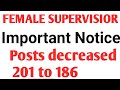 Important notice for female supervisior by jkssb  female supervisior jkssb posts decreased to 186