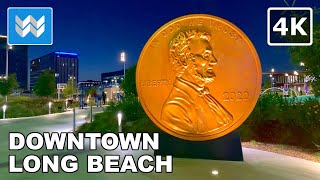 [4K] Downtown Long Beach California at Night 2022 Walking Tour & Travel Guide 🎧 Binaural City Sound