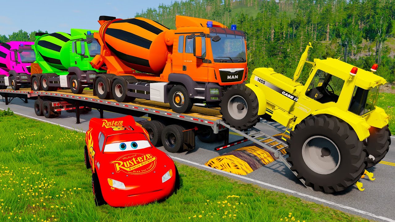 Flatbed Truck McQueen | Transportation with Truck - Pothole vs Car 