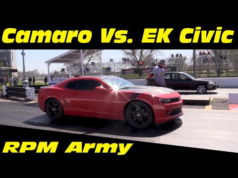 Chevy Camaro Vs EK Honda Civic Drag Racing