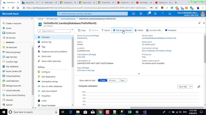 Azure - Set up Server-level IP firewall rules - Cannot Open Server