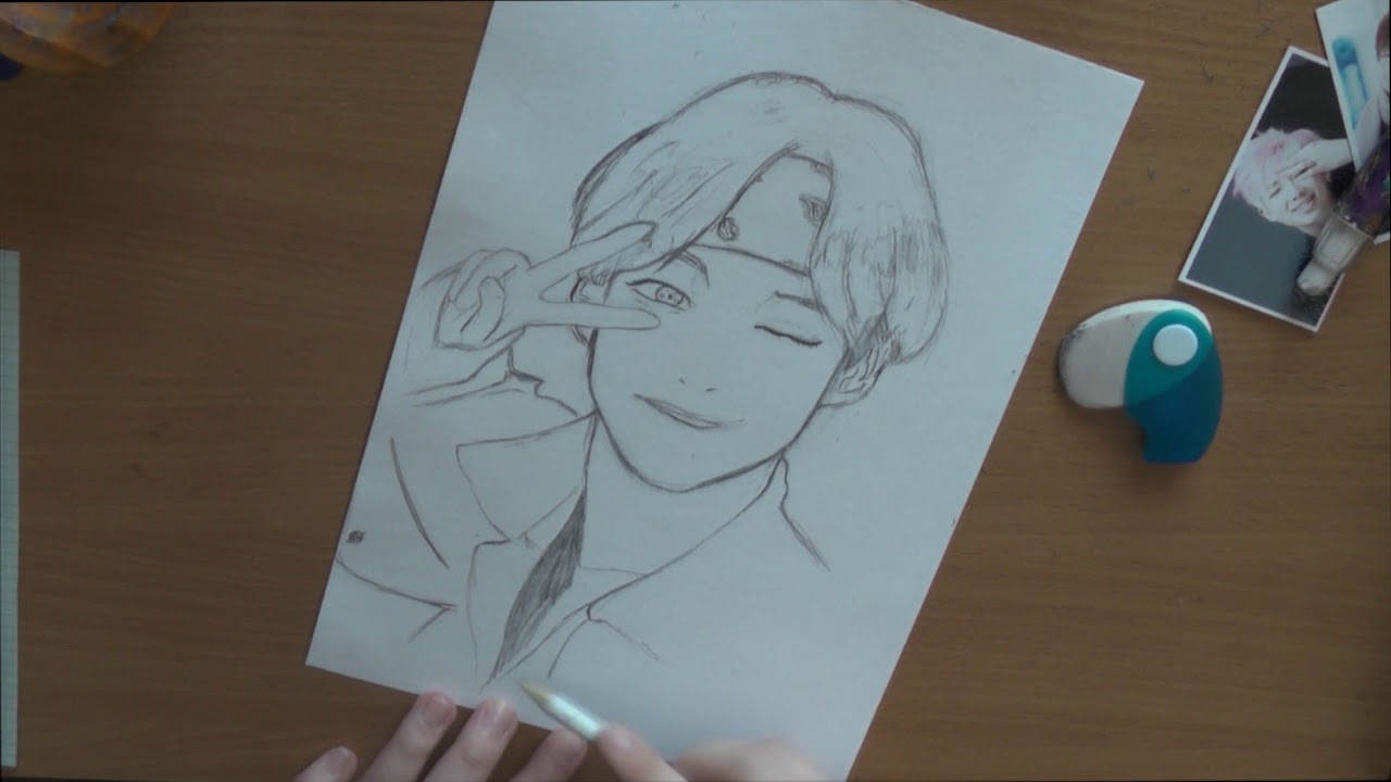 Pencil Drawing Kim Taehyung From BTS ( V ) - anime version | Ким Тэхен из  БТС срисовка - YouTube