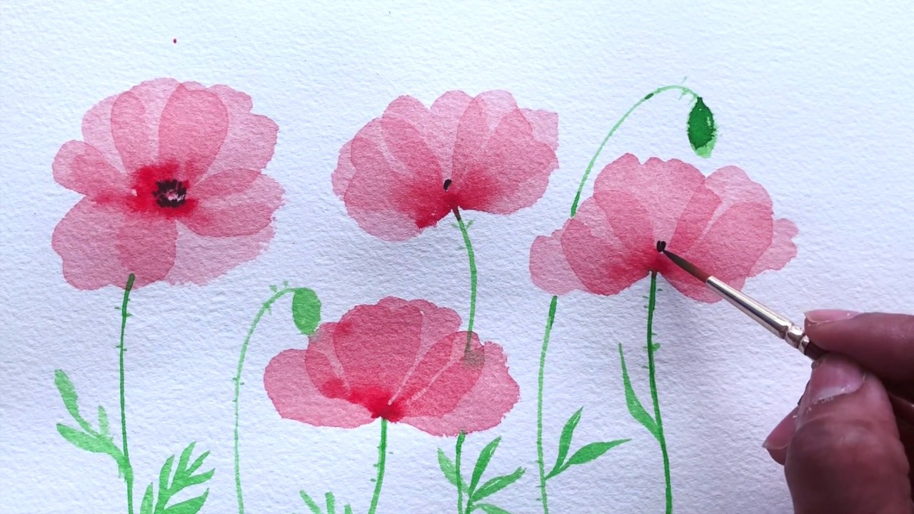 Layered Watercolor Poppies, step by step..!! A mindfulness exercise by