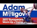 Adam Maligov Full Warm Up + Competition Lifts (180kg Snatch!) 2017 European Championships