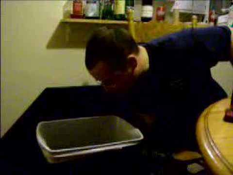 Chris Franz drinking his chew spit