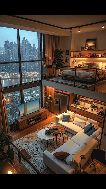 Luxury Loft Apartment with Breathtaking City Skyline Views Cozy Bedroom, and Elegant Modern Interior
