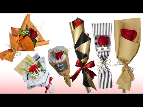 10 Type of flower wrapping. Only 1 rose wrapping tutorial, How to wrap a single rose