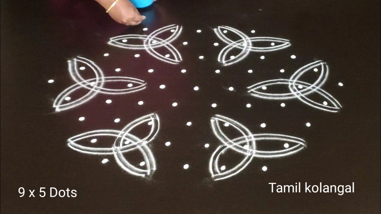 Simple Kambi Kolam 9 Dots | 9 Pulli Kolam | 9 Dots Sikku Kolam Designs