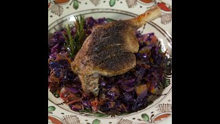 Braised duck legs with red cabbage and carrot