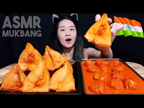 Indian Food: Crispy Samosa & Butter Chicken Meatballs! Spicy Curry Mukbang w/ Asmr Eating