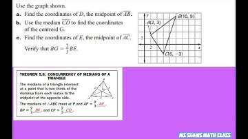 Verify the Concurrency of Medians of Triangles Theorem with example. Distance and Midpoint