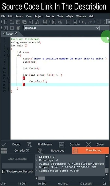 C++ Program To Find Factorial Of A Number - #shorts - YouTube