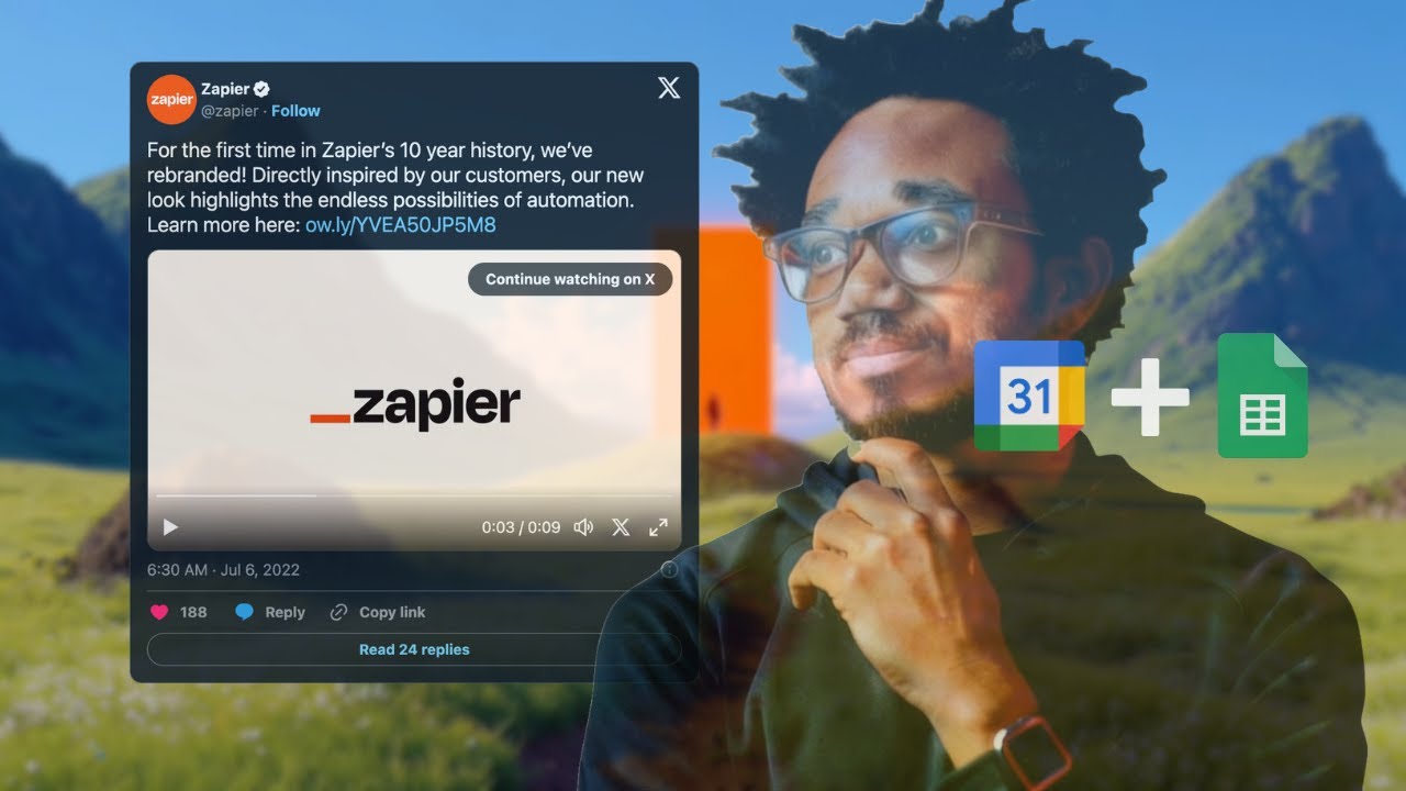 Zapier tutorial showing Google Calendar to Google Sheets automation