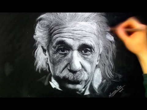 White Charcoal Drawing of Albert Einstein video