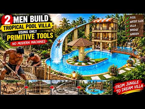2 Men Build an Amazing Tropical Pool Villa Using Only Primitive Tools No Modern Machines