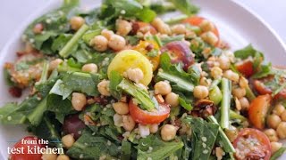 Marinated Chickpeas with Quinoa and Dandelion Greens - From the Test Kitchen
