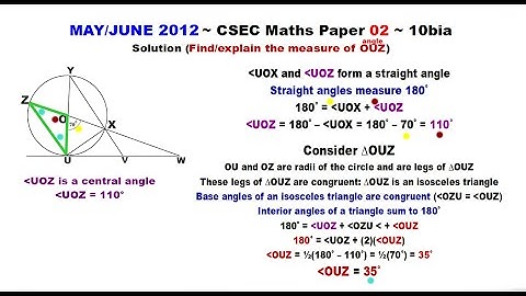 Paper2-CSEC-MATHS-352 ~ Circle Geometry & An Isosceles Triangle ~ May/June 2012 Number 10bia