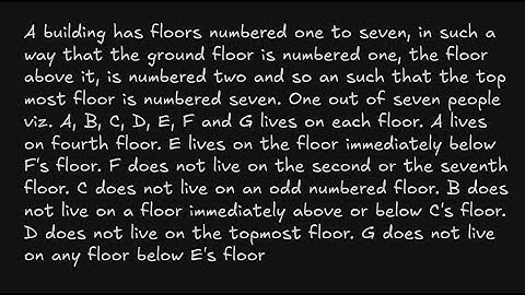 A building has floors numbered one to seven, in such a way that the ground floor is numbered one,