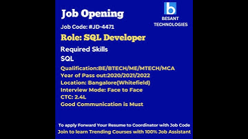 SQL Jobs in Bangalore | Besant Technologies Job Updates
