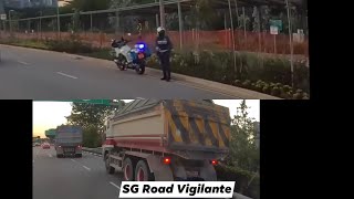 20sep2021 mce #XD6345R #XE1454G #XD7465B3 dump truck escorted out of mce by lta enforcement officer