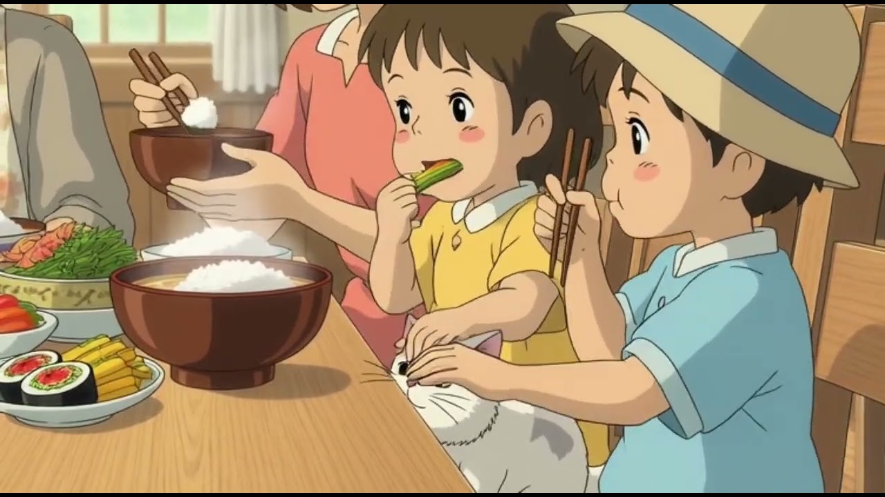 Cozy Sushi & Family Fun at Grandma’s ASMR Ghibli style 