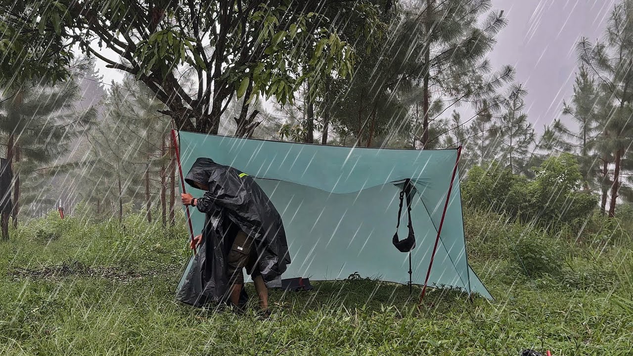 Solo Camping in Long Heavy Rain and Thunder - Relaxing in Rain Sounds ...