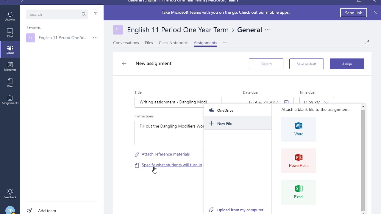 add assignment in teams