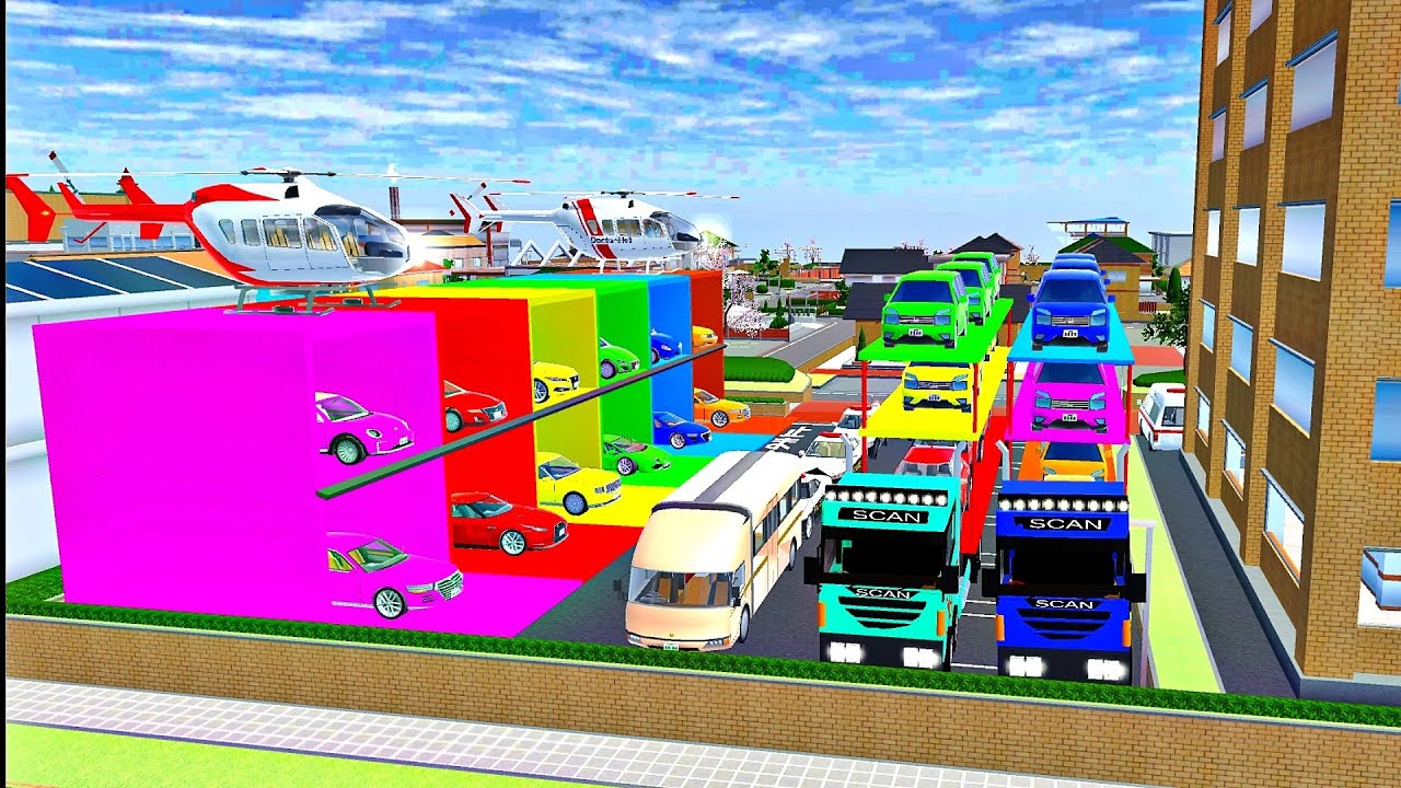 ALL RAINBOW CAR - OVERSIZED CARS TRANSPORT WITH TREE LEVEL TRAILER TRUCK AT HOSPITAL GARAGE - Sakura