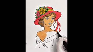 Soft & Relaxing Coloring: Woman in Pink Dress and Floral Hat 💖 | ASMR screenshot 4