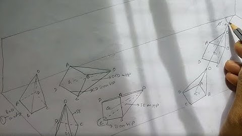 Projection of Solid- Square pyramid resting on corner on HP, slant edge on HP, axis inclined to VP