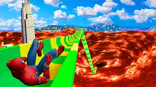 GTA 5 Lava + Meteor | Spiderman Ride a Water Slides