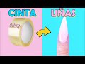 CÓMO HACER UÑAS FALSAS DE CINTA EN 5 MINUTOS- Y QUITARLAS-Trucos fáciles y rápidos para las uñas