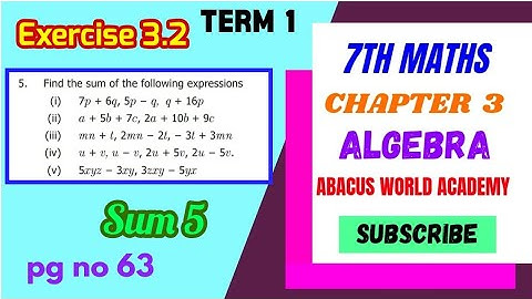 7th maths Term 1,chapter 3 Algebra Exercise 3.2pg no63sum 5#7thstandardmathsterm1#AbacusWorldAcademy