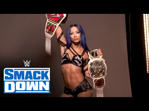 2 Beltz Banks poses with her titles: SmackDown Exclusive, August 7, 2020