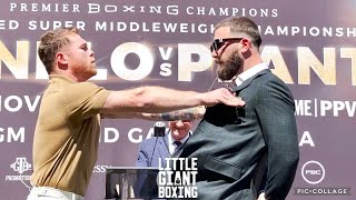 HEATED AF!!! CANELO SHOVES CALEB PLANT IN FACE OFF!! BOTH FIGHTERS & CAMPS  ALMOST BRAWL IN PRESSER - YouTube