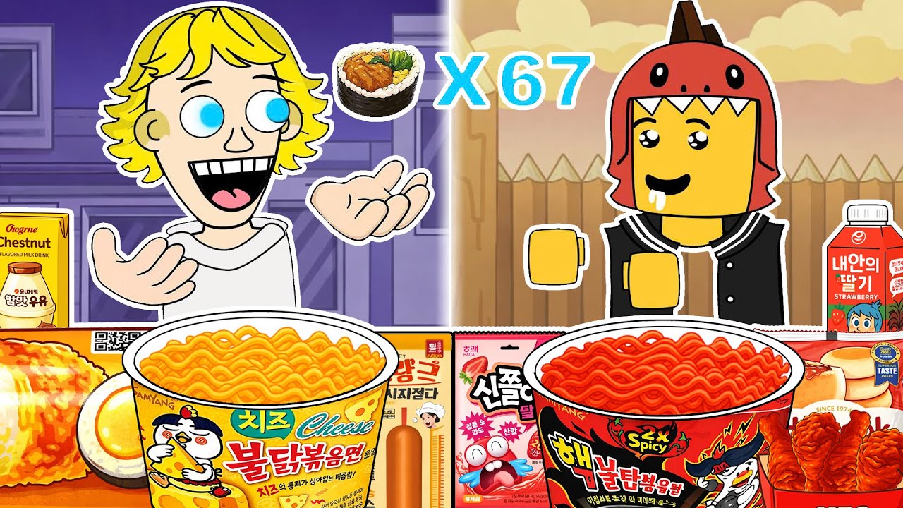 67 vs 99 Nights! Convenience Store Yellow Blue Food Mukbang | Incredibox Sprunki Animation | ASMR