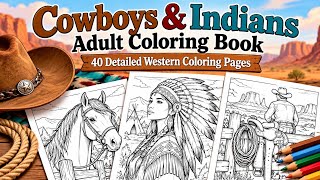 Cowboys & Indians Adult Coloring Book | 40 Detailed Western Coloring Pages Update